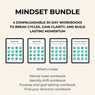 Mindset and motivation workbook bundle with 4 personal growth workbooks for finding purpose and life direction