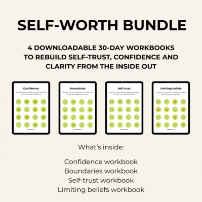 Self-worth and boundaries workbook bundle with 4 personal growth workbooks for confidence and healthy boundaries